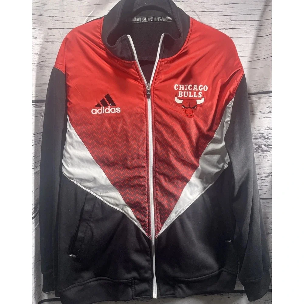 Adidas‎ Chicago Bulls Jacket XL Red Black Full Zip NBA Track Jacket